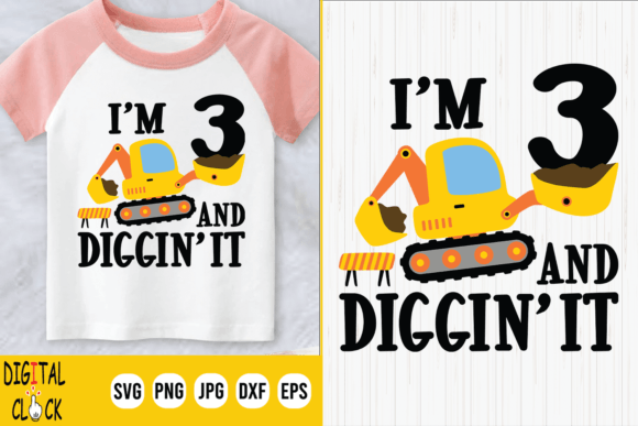 Construction 3rd Birthday Boy Excavator: A Fresh Graphic for T-Shirt Designs & Marketing Visuals