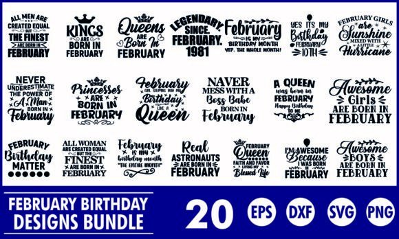 February Birthday SVG Designs Bundle for T-Shirt Graphics