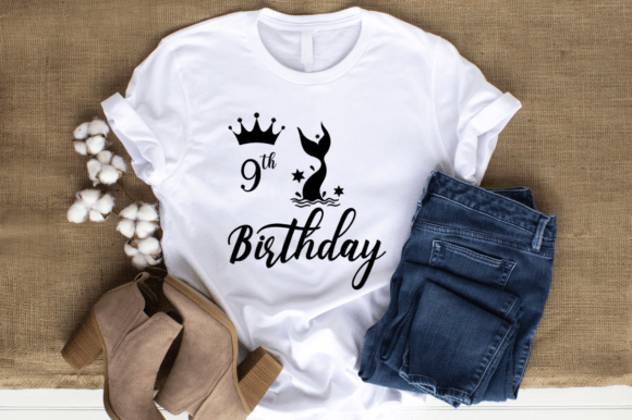 Mermaid Birthday SVG: T-Shirt Design & Graphics for 9th Birthday Merch