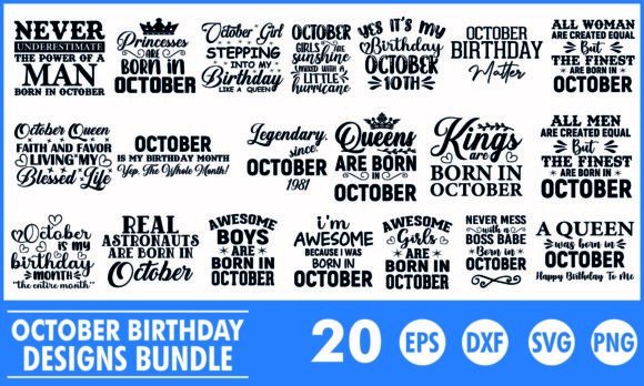 October Birthday T-Shirt Designs Bundle – Craft-Ready Graphics for Cricut & Handmade Sellers